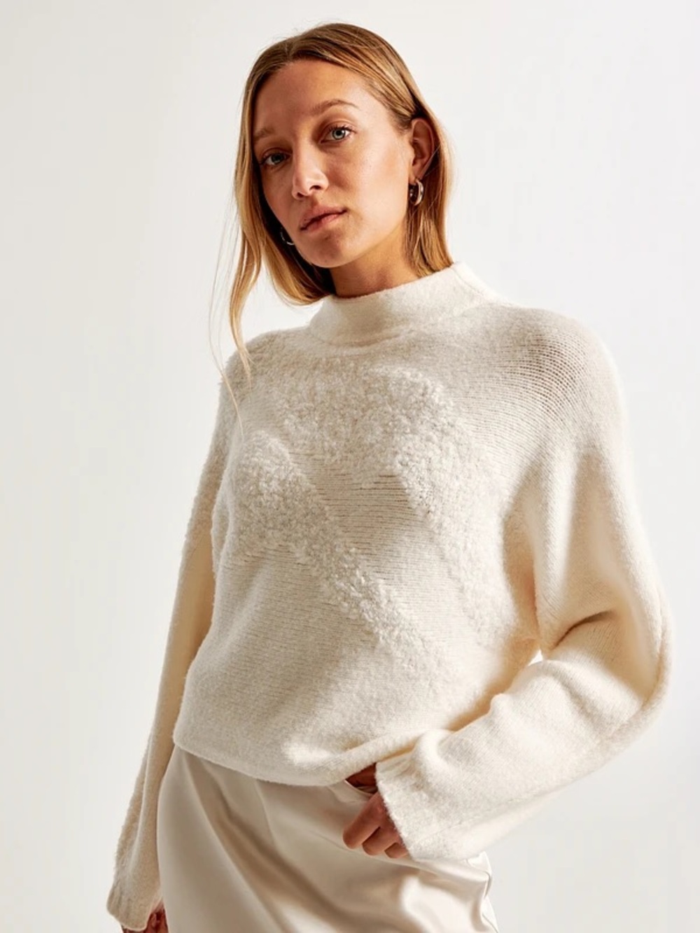 Abercrombie & Fitch Intarsia Mockneck Dolman Sweater in cream